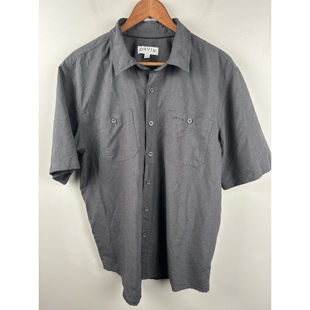 Orvis Classic Collection Men's Gray Button Shirt Polyester Size Large Work